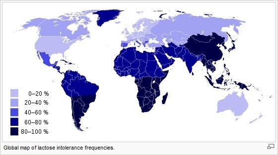 全球乳糖不耐症发生率